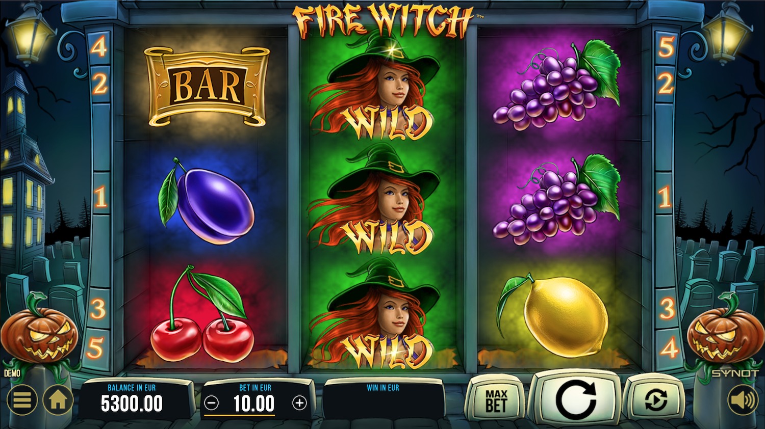 Online automat Fire Witch od SYNOT Games - ukážka valcov